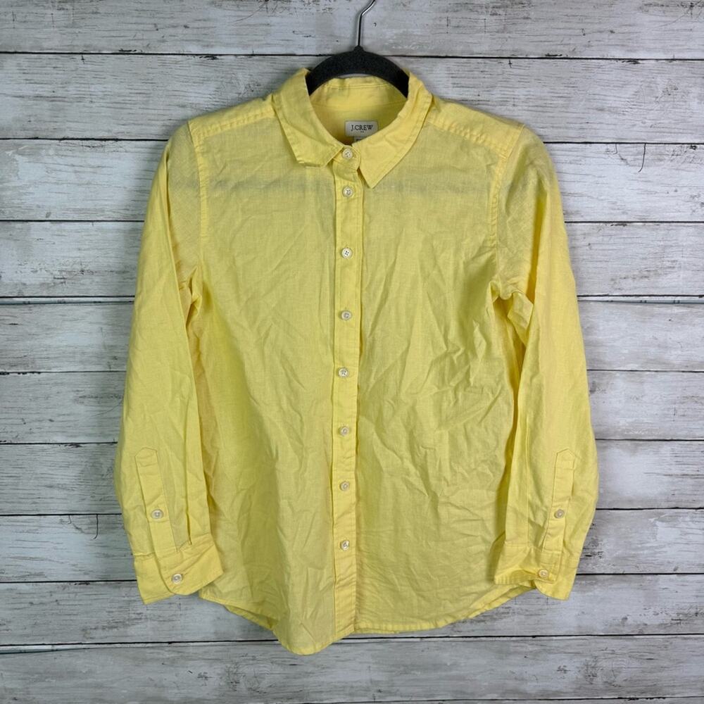 J Crew Factory Linen Blend Button Down Shirt Yellow Size XS Petite